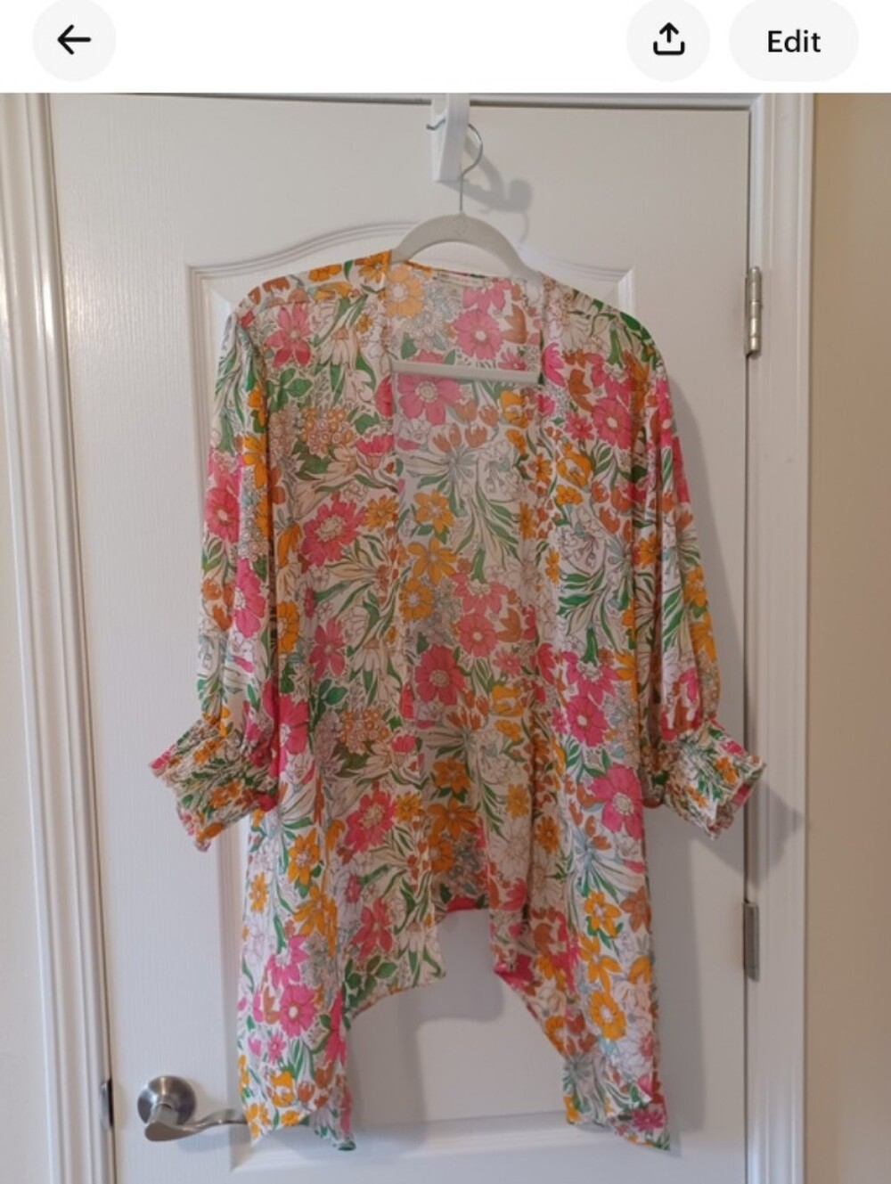 Floral Open Front Kimono in Pink, Orange, Green